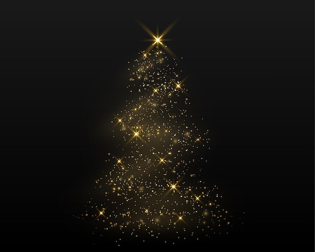 Gold glitter christmas pine shape on dark background.