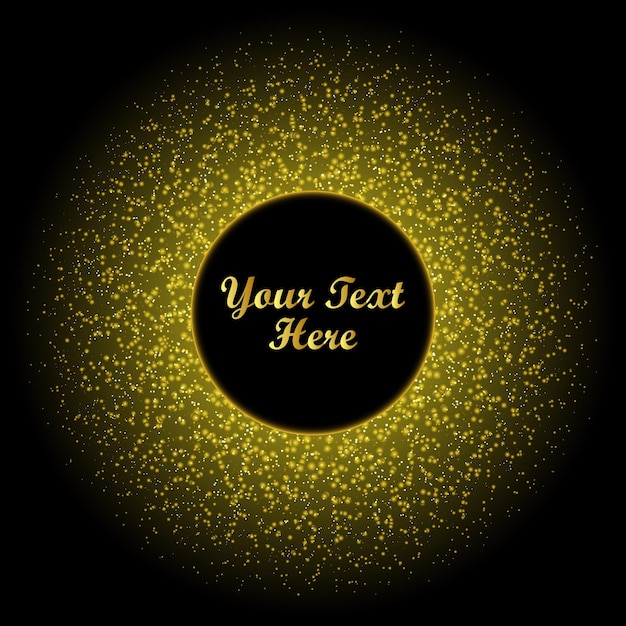 Gold glitter circle on black background vector