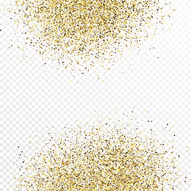 Gold glitter confetti backdrop isolated on white transparent background. celebratory texture with shining light effect. vector illustration.