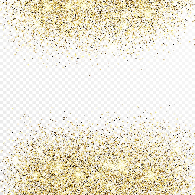 Gold glitter confetti backdrop isolated on white transparent background. celebratory texture with shining light effect. vector illustration.