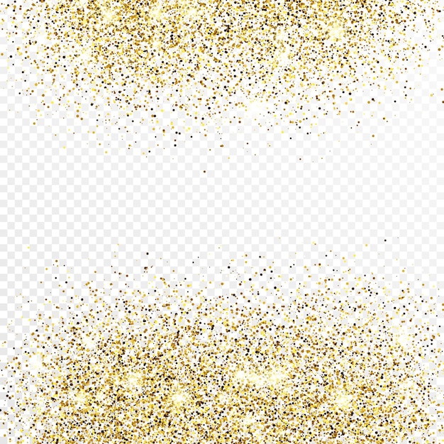 Sfondo di coriandoli glitter oro isolato su sfondo bianco trasparente. texture celebrativa con effetto luce brillante. illustrazione vettoriale.