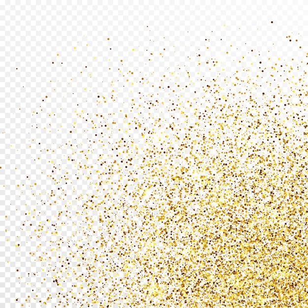 Vettore sfondo di coriandoli glitter oro isolato su sfondo bianco trasparente. texture celebrativa con effetto luce brillante. illustrazione vettoriale.