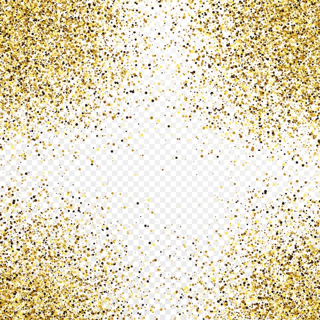 Gold glitter confetti backdrop isolated on white transparent background Celebratory texture with shining light effect Vector illustration