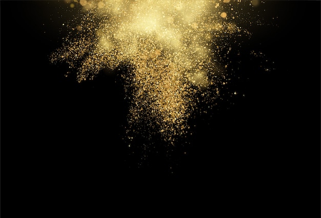 Gold glitter dust texture . Design element golden explosion grainy abstract background. 