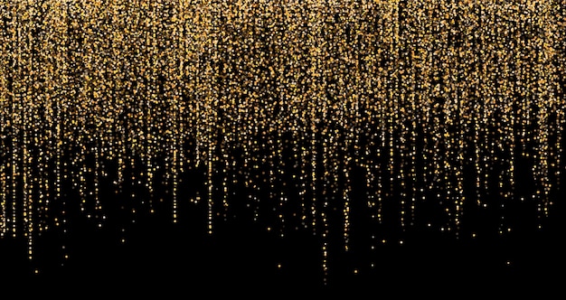 Vector gold glitter garlands hanging vertical lines.