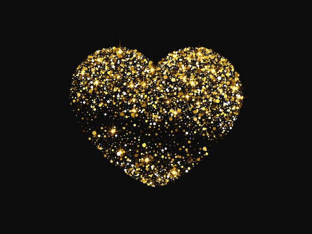 Vector gold glitter heart on dark background