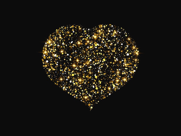 Gold glitter heart on dark background