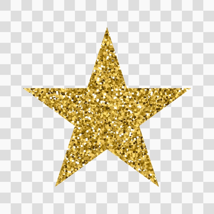 Gold glitter icon of star isolated on transparent