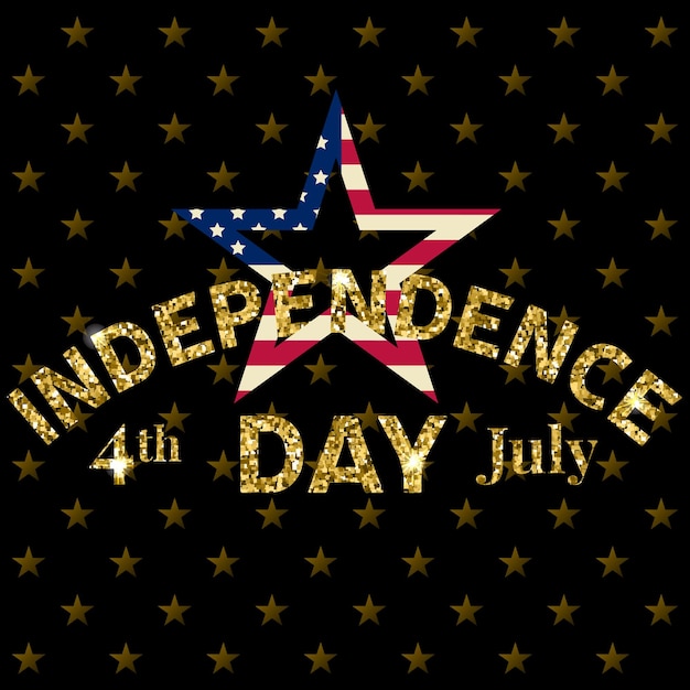 Gold glitter Independence day USA greeting card flyer July fourth poster  Vector illustration