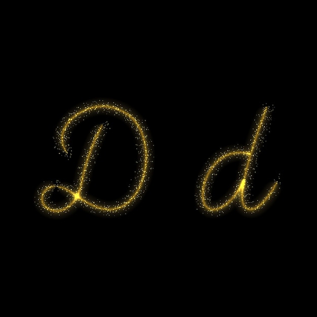 Золотая блестящая буква D star sparkle trail font