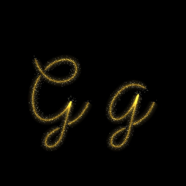 Vector gold glitter letter g star sparkle trail font