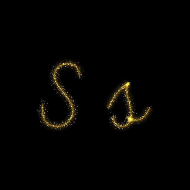 Золотая блестящая буква S star sparkle trail font