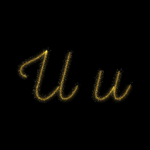 Vector gold glitter letter u star sparkle trail font