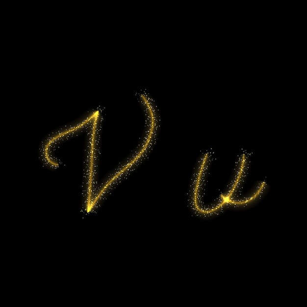 Gold glitter letter V star sparkle trail font