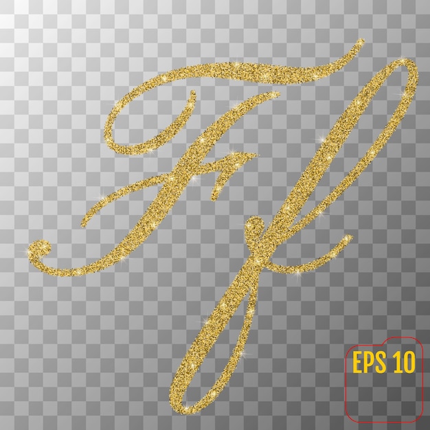 透明な背景に手描きスタイルのゴールドラメパウダー文字Fゴールデンフォントタイプ文字F大文字ベクトル図