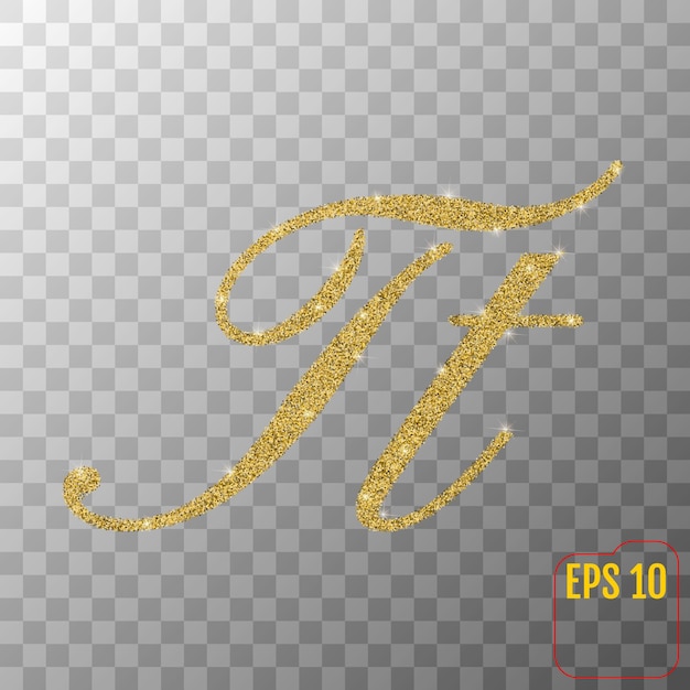 透明な背景に手描きスタイルのゴールドラメパウダー文字Tゴールデンフォントタイプ文字T大文字ベクトルイラスト