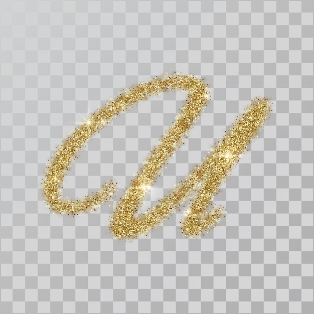 Gold glitter powder letter U in  hand painted style. Vector illustration on transparent background