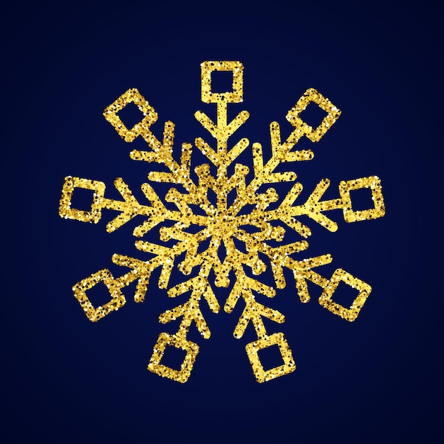 Gold glitter snowflake on dark blue background. Christmas and New Year decoration elements. Vector illustration.