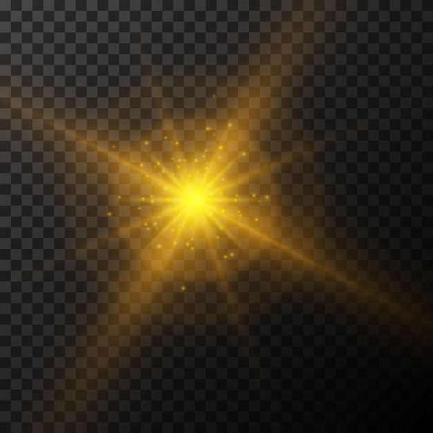 Gold glitter star explodes with sparkles Vector light effect