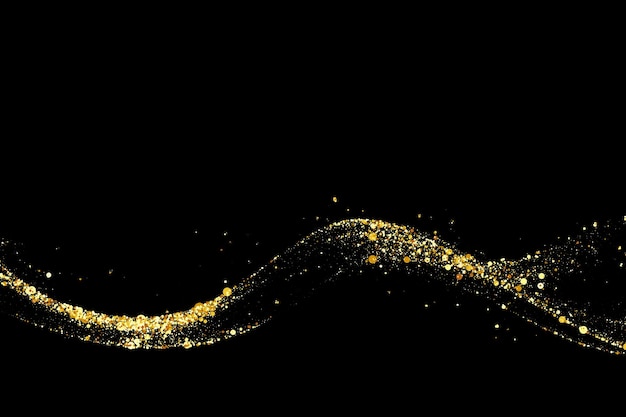 Gold glitter texture on a black background Abstract golden color particles confetti glitter wave flow