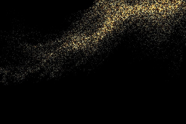 Trama glitter oro su sfondo nero sfondo festivo esplosione dorata di coriandoli elemento di design