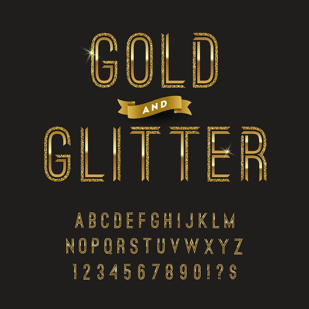 Gold and glitter typeface