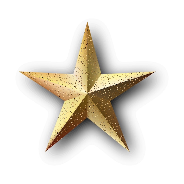Gold glitter vector star with shadow new year decor element golden sparkle luxury design element