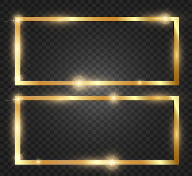 Glitter oro con cornice oro lucido su sfondo nero trasparente.