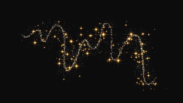 Золотая блестящая конфетти волна и звездная пыль Золотые волшебные мерцания на темном фоне Векторная иллюстрация