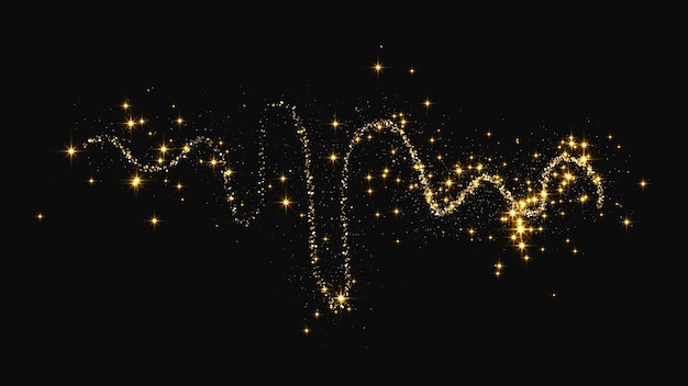 Gold glittering confetti wave and stardust Golden magical sparkles on dark background Vector illustration