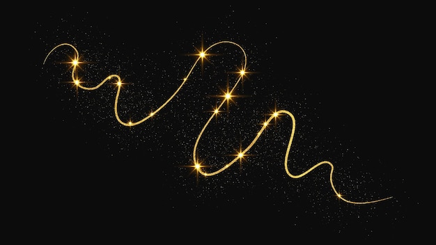 Gold glittering confetti wave and stardust golden magical sparkles on dark background vector illustration