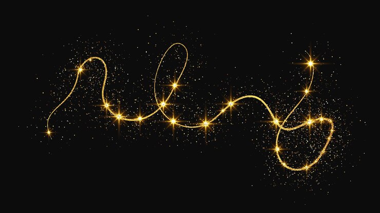 Vector gold glittering confetti wave and stardust golden magical sparkles on dark background