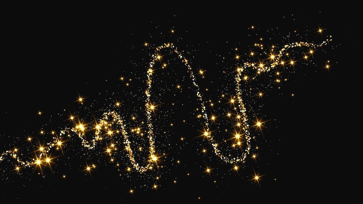 Vector gold glittering confetti wave and stardust