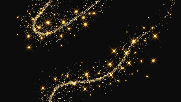 gold glittering confetti wave and stardust