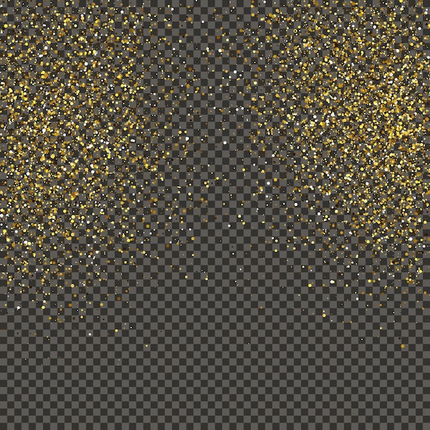 Gold glittering dust on a gray transparent background Dust with gold glitter effect and empty space for your text Vector illustration