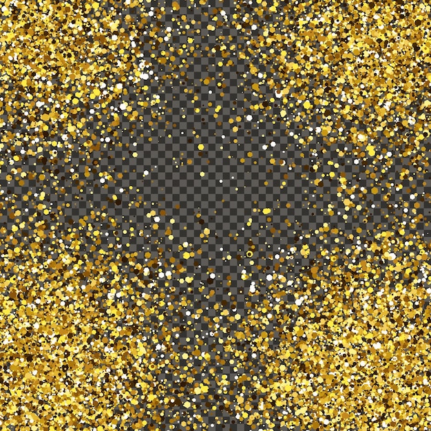 Gold glittering dust on a gray transparent background Dust with gold glitter effect and empty space for your text Vector illustration