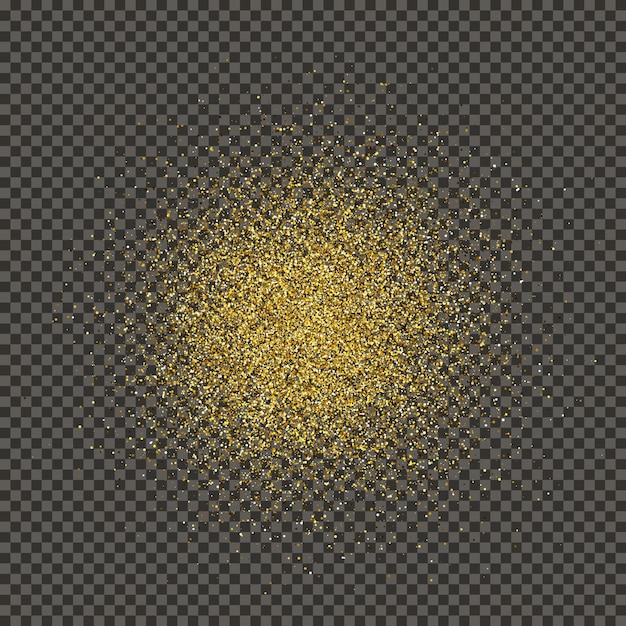 Gold glittering dust on transparent backdrop