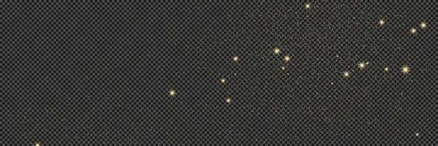 Vector gold glittering dust with stars on a gray transparent background dust with gold glitter effect