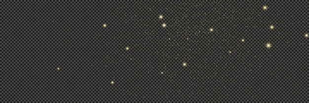 Vector gold glittering dust with stars on a gray transparent background dust with gold glitter effect