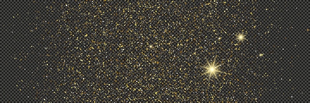 Gold glittering dust with stars on transparent backdrop