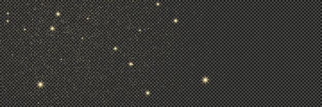 Vector gold glittering dust with stars on transparent backdrop