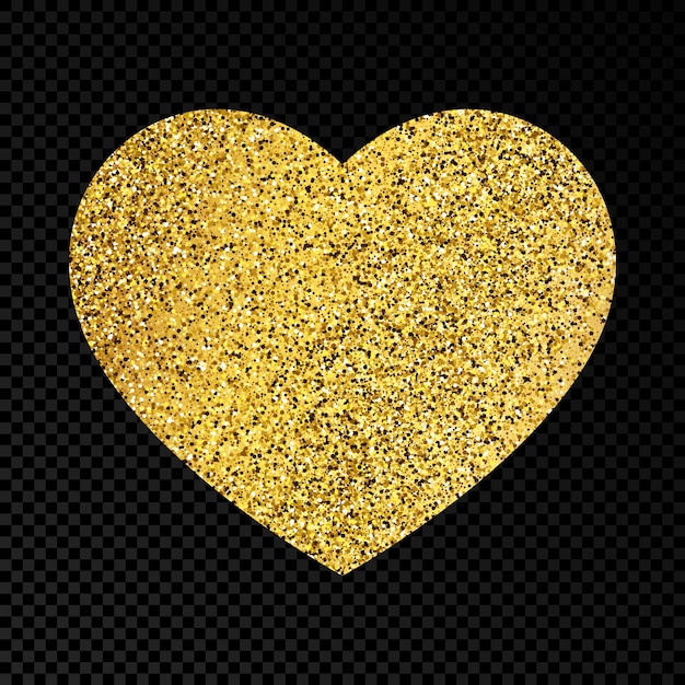 Cuore scintillante d'oro su sfondo trasparente scuro. sfondo con scintillii dorati ed effetto glitter. illustrazione vettoriale