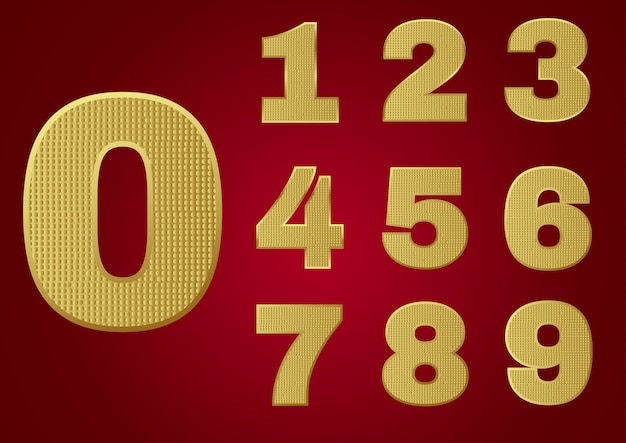 Gold glittering metal alphabet - numbers