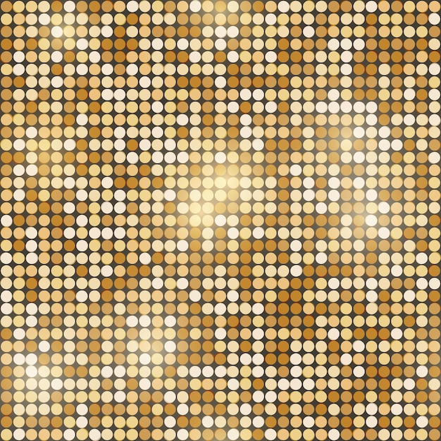 Fondo senza cuciture con mosaico rotondo scintillante in oro piccole figure metalliche dorate motivo geometrico senza cuciture illustrazione vettoriale