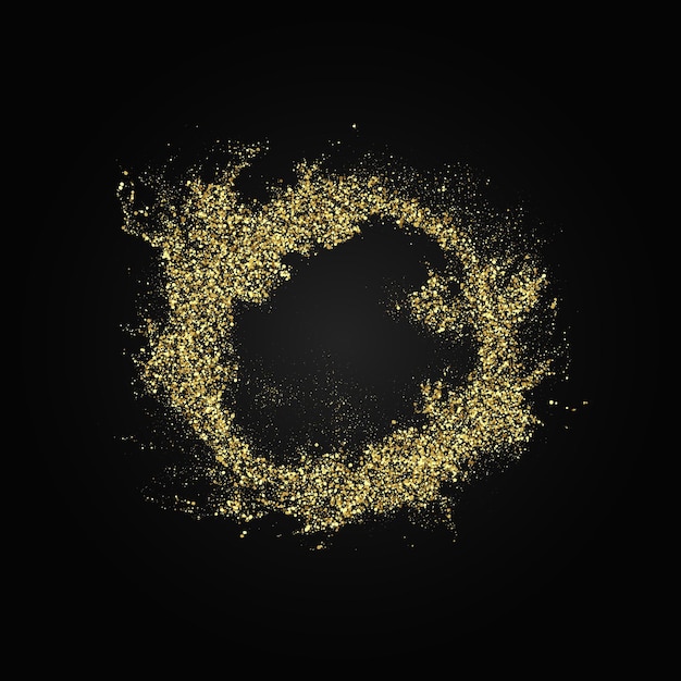 Gold glitters on a black backgroundAbstract background of gold particles in a circlevector frameholiday design element