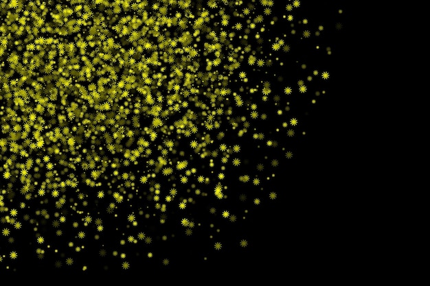 Gold glitters falling on a black background.