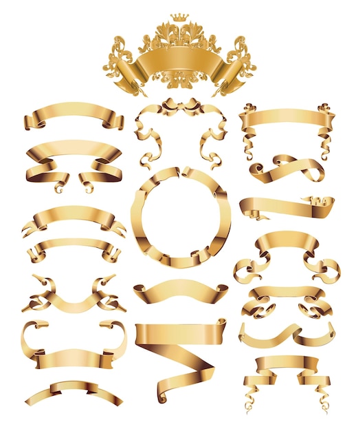 Gold glossy ribbon vector banners set