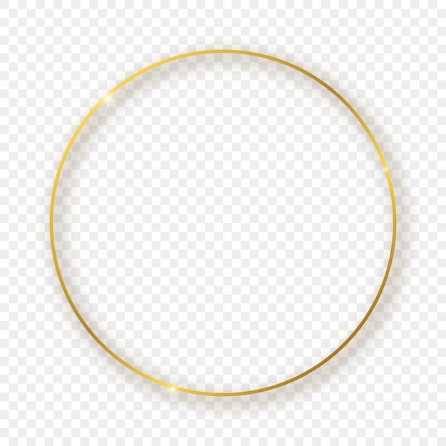 Gold glowing circle frame with shadow isolated on transparent background. shiny frame with glowing effects. vector illustration.