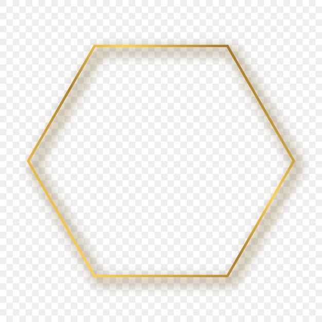 Vector gold glowing hexagon frame with shadow isolated on transparent background. shiny frame with glowing effects. vector illustration.