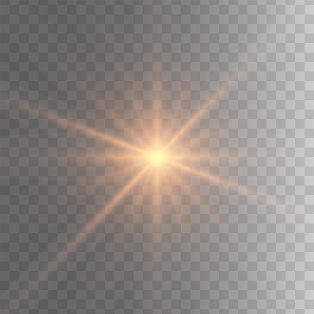 Gold glowing light star transparent shining sun star explodes and bright flash bright starburst